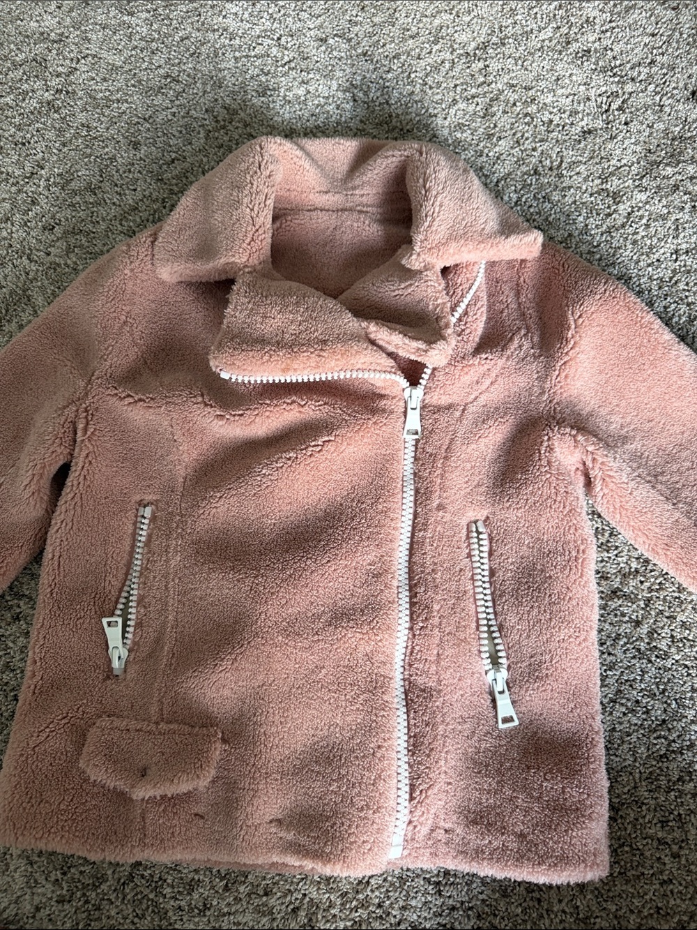 MOTHER Dusty Pink Teddy Moto Jacket